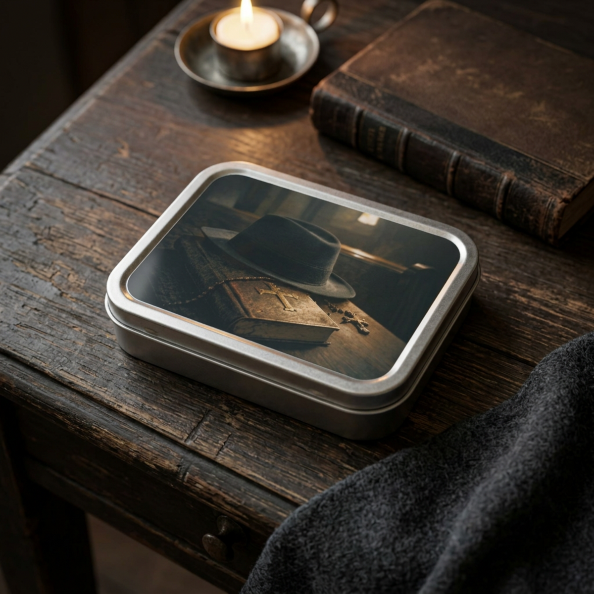 Gothic lifestyle image of The Priest tobacco tin