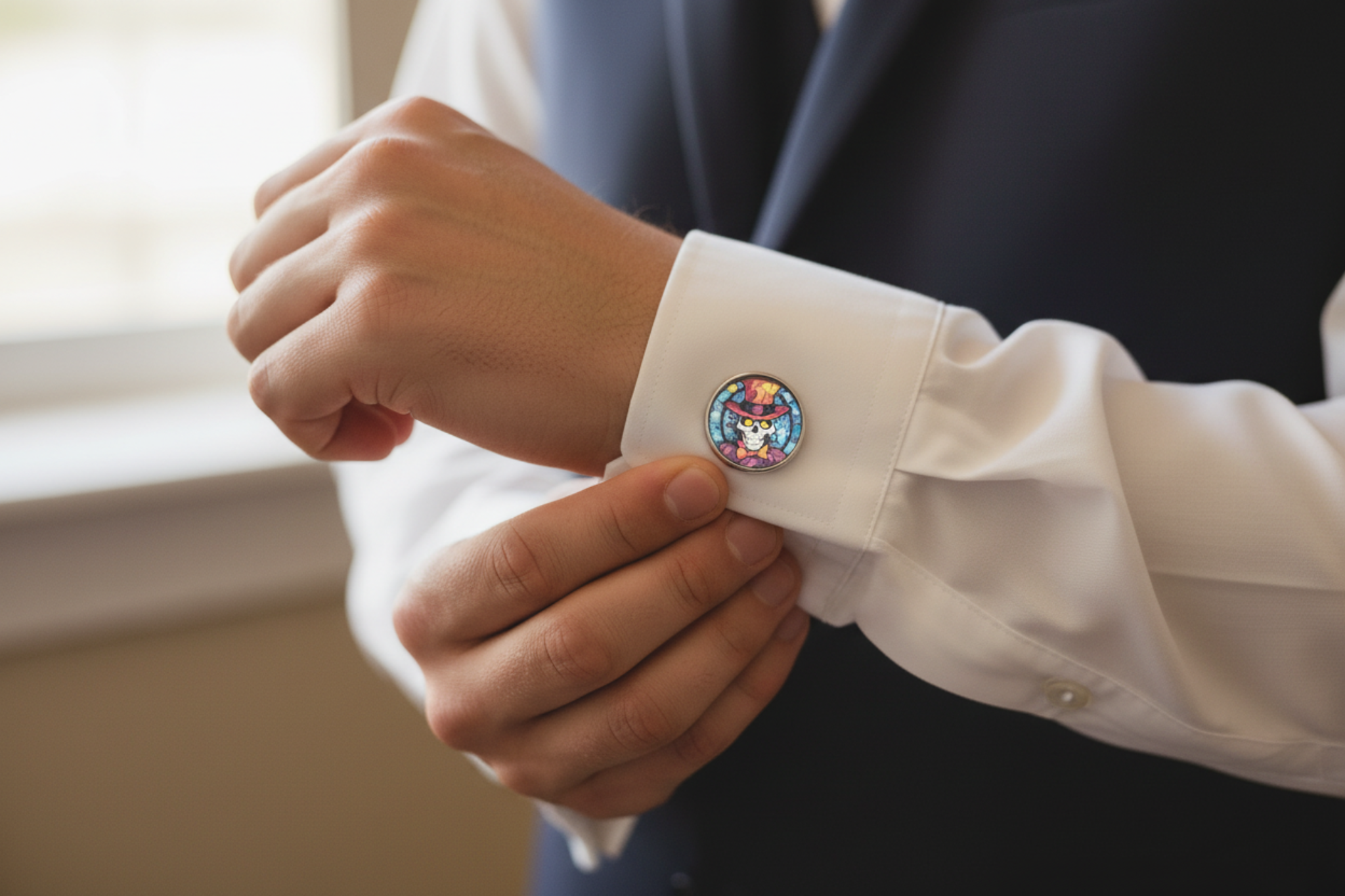 Gothic Skull Cufflinks - Groom Getting Ready