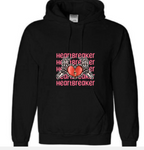 Black hoodie with 'Heartbreaker' graphic and text on a white background