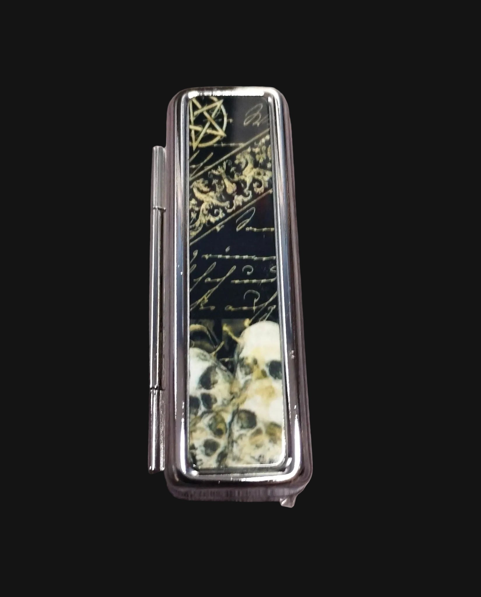Skull and pentagram gothic lipstick tin