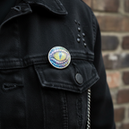 Dragon lapel pin badge on black denim jacket lapel gothic fashion