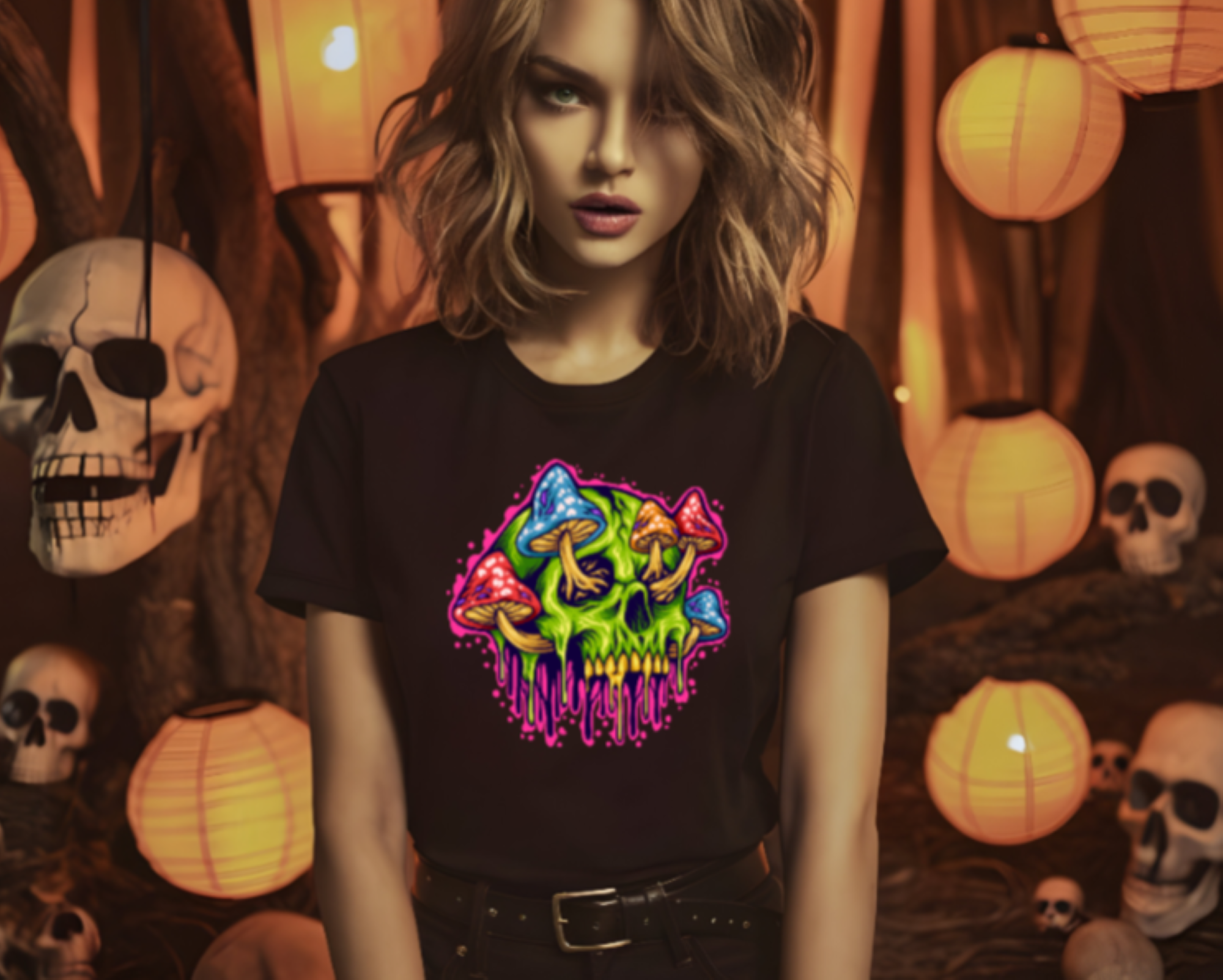 Mushroom Skull T-Shirt - Unisex Black Gothic Tee