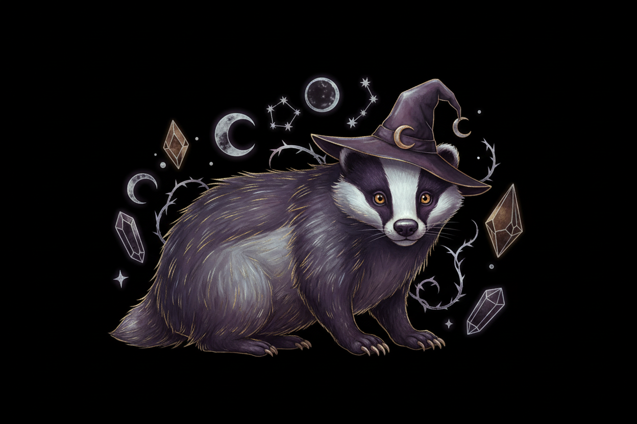 Magical Gothic Badger - Black Background