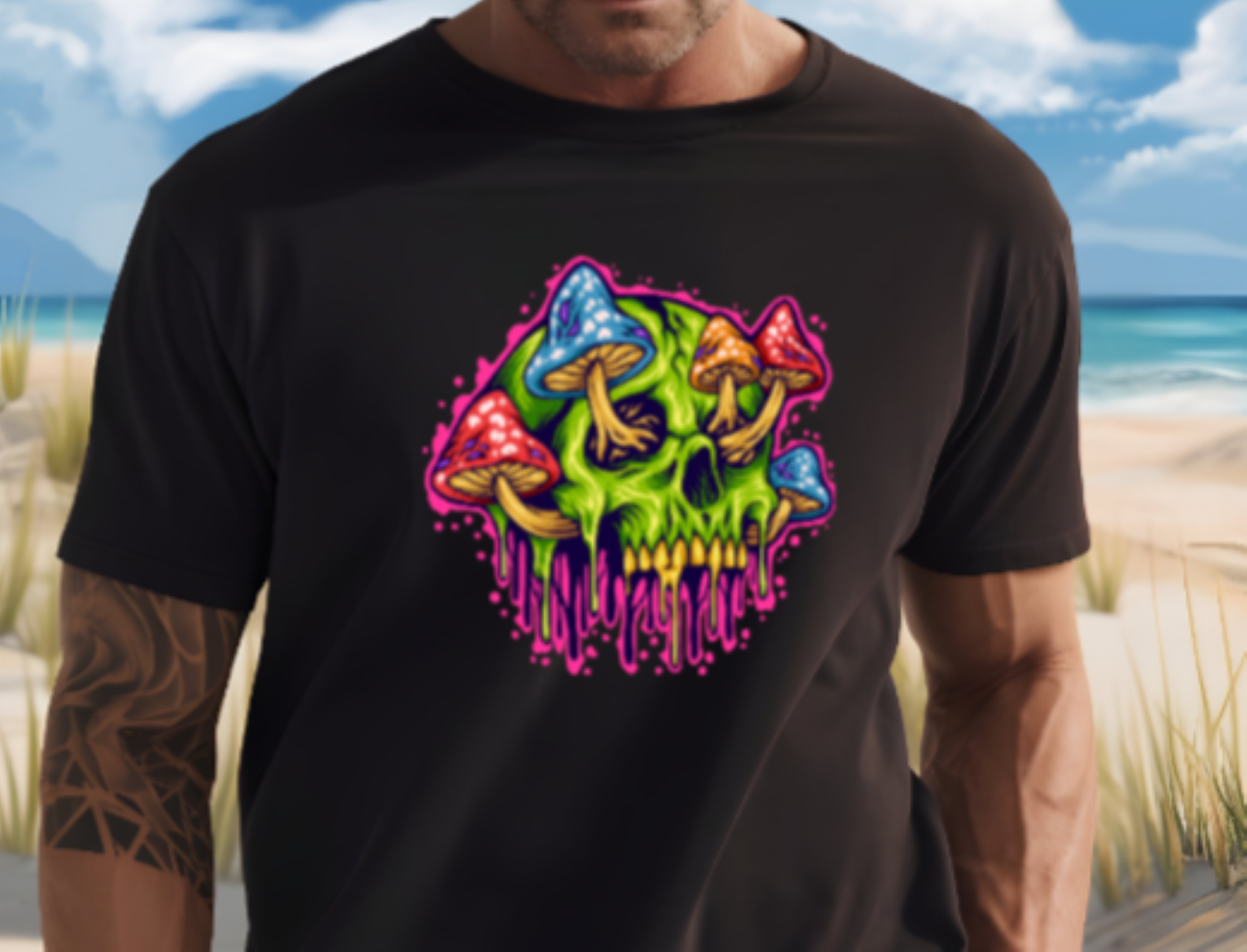 Mushroom Skull T-Shirt - Unisex Black Gothic Tee