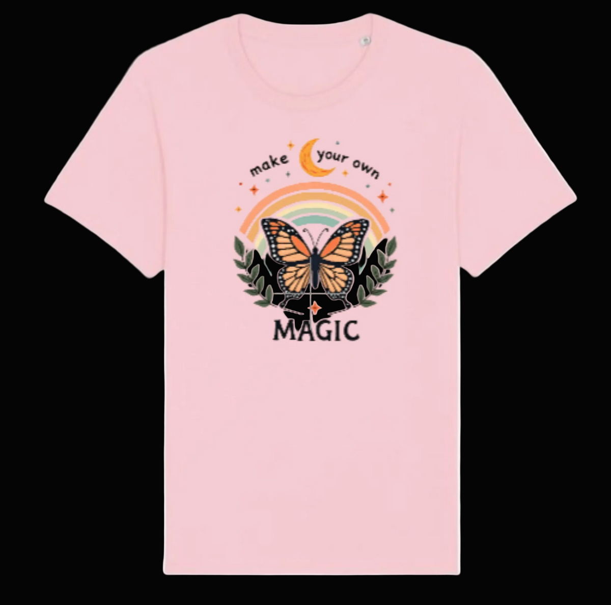 Make Your Own Magic t-shirt in pink with butterfly rainbow design