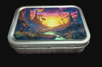 Neon mushroom forest tobacco tin — closed lid view