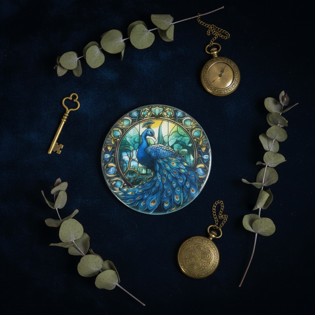 Peacock coaster flat lay