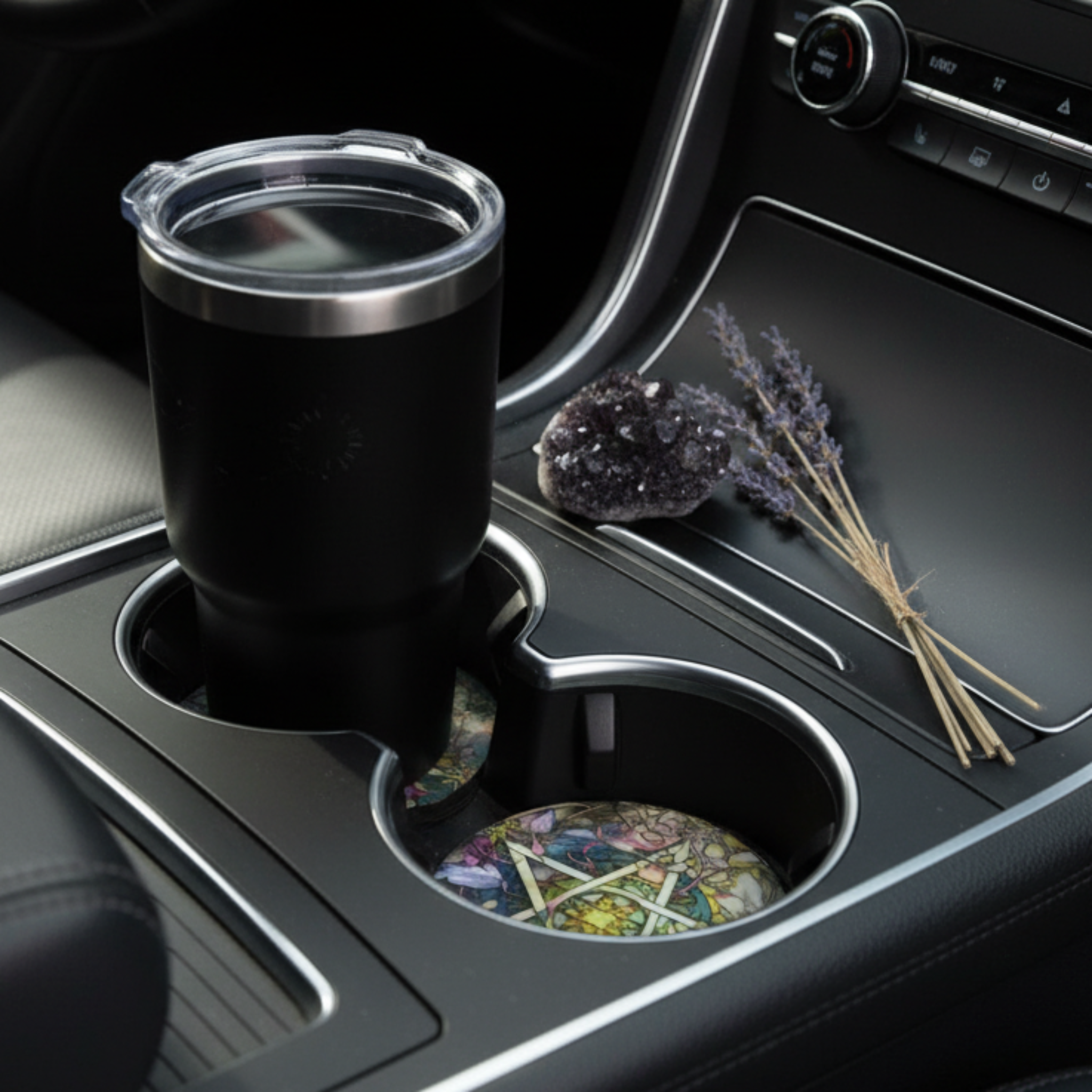 Pentagram Car Coasters — Lifestyle