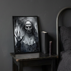 Revised A4 nun print lifestyle image with a paperback for scale