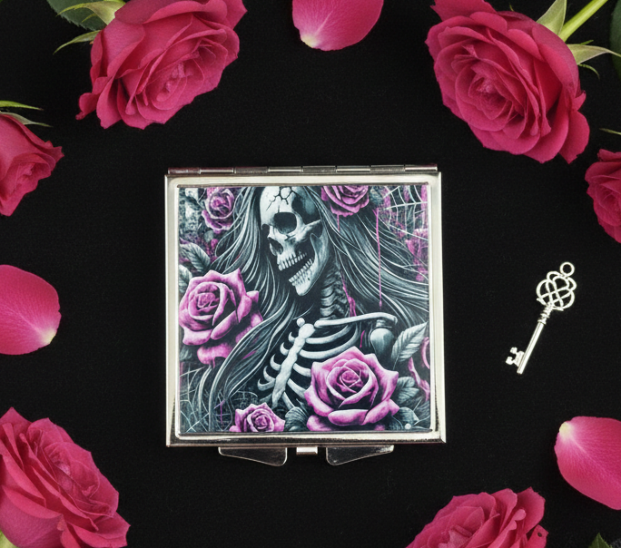 Day of the Dead Compact Mirror - Sugar Skull Pocket Mirror | Gothic Makeup UK