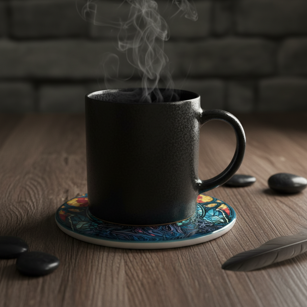 Skull coaster with coffee