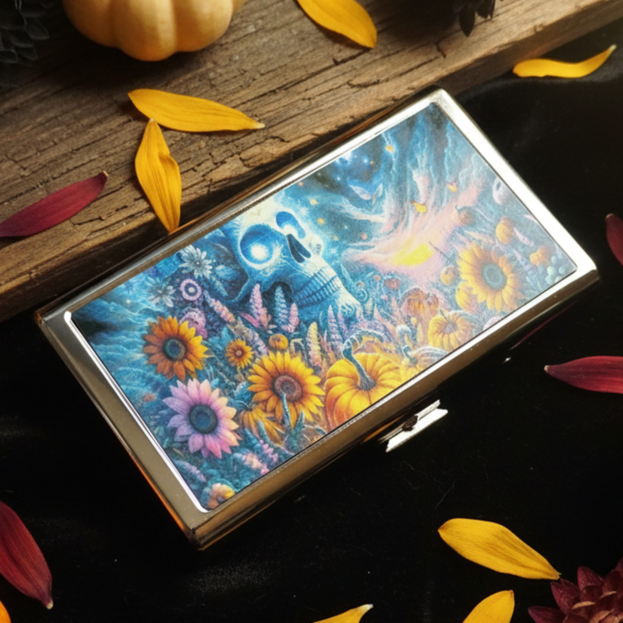 Skull & Flowers Cigarette Case Lifestyle