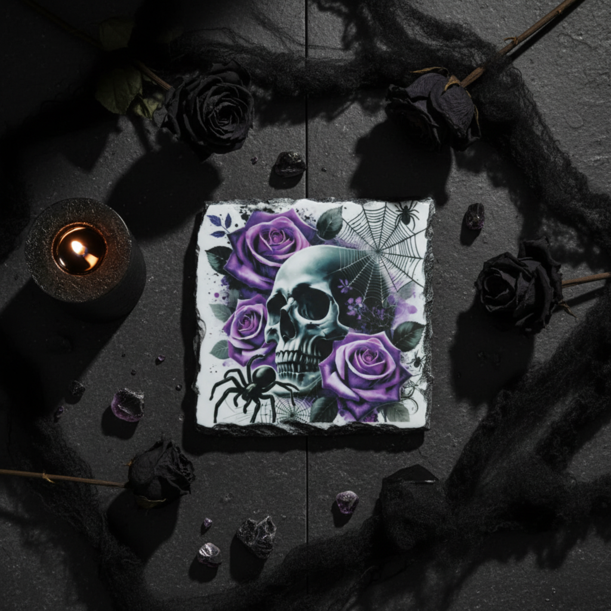 Skull & Spider Slate Coaster lifestyle image