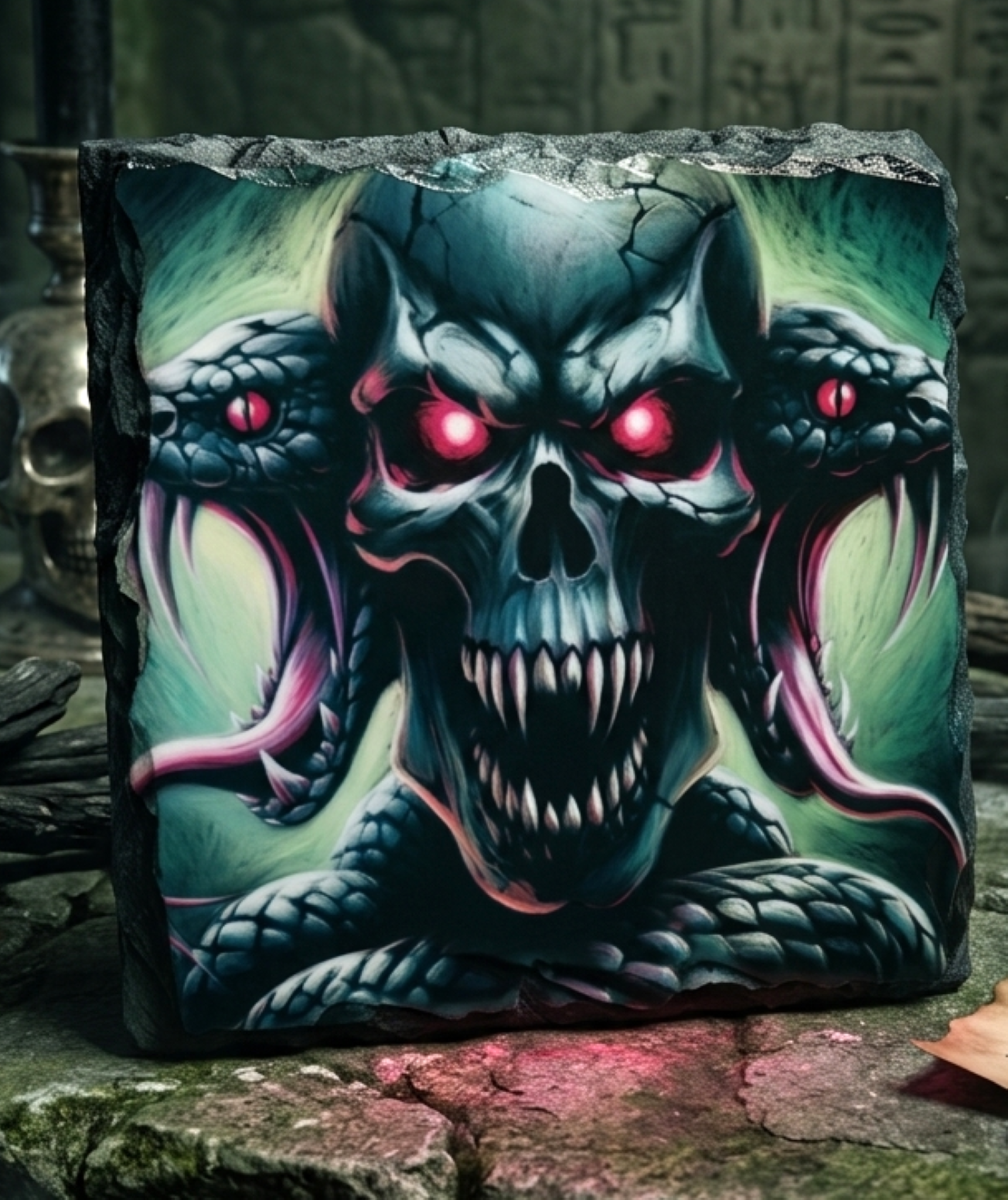 Skull & Snake Slate Coaster - Halloween Horror Decor