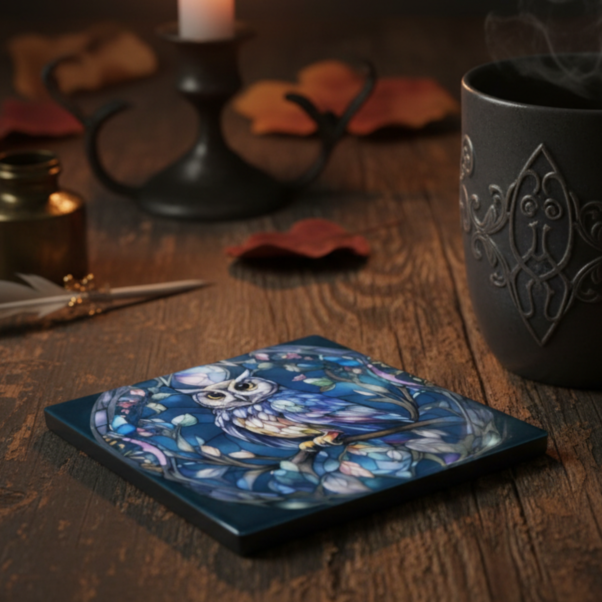 Square Ceramic Owl Coaster Lifestyle v2