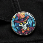 Stained Glass Skull Pin Badge Lifestyle