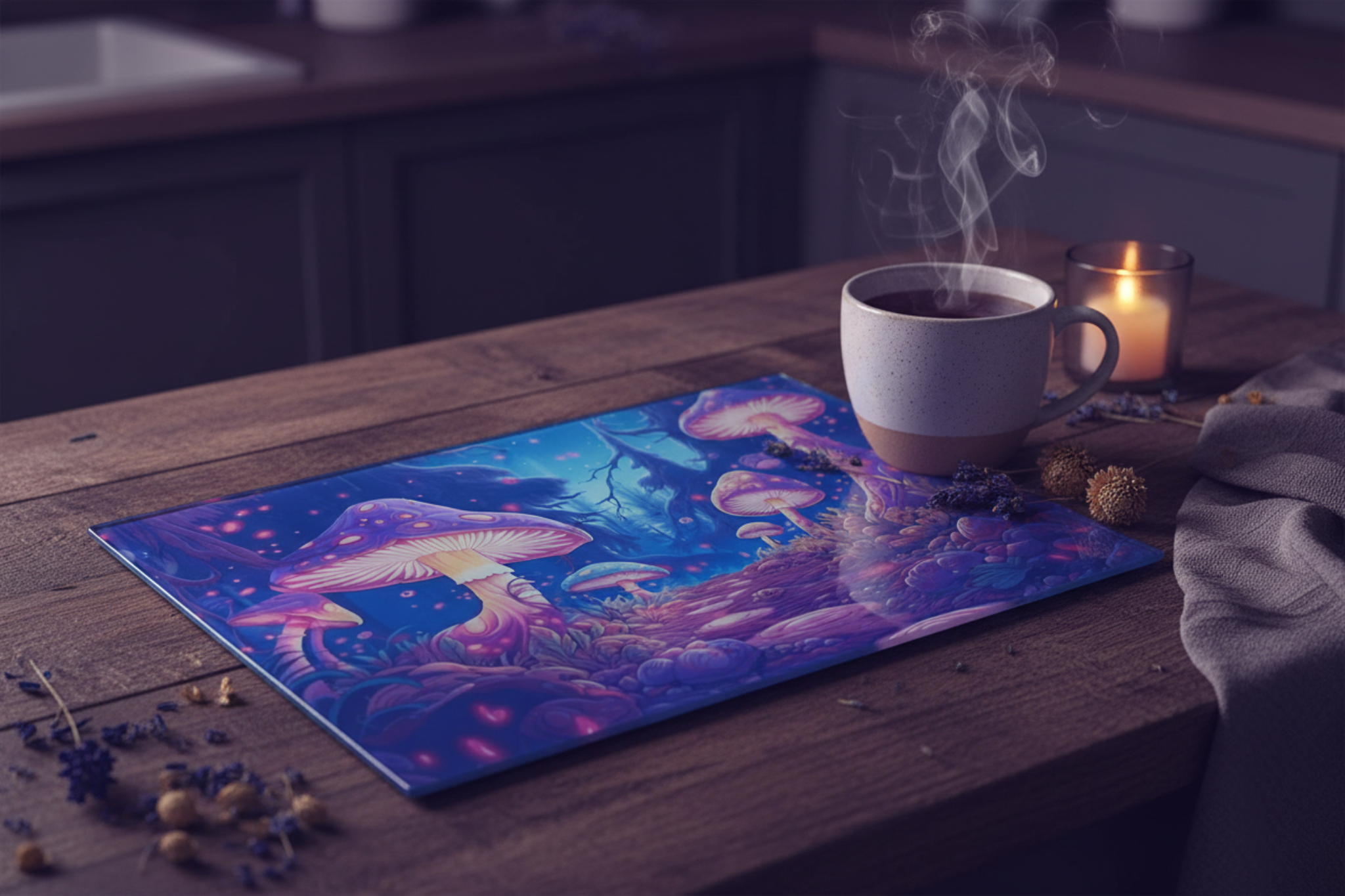 Whimsical Mushroom Glass Placemat Lifestyle