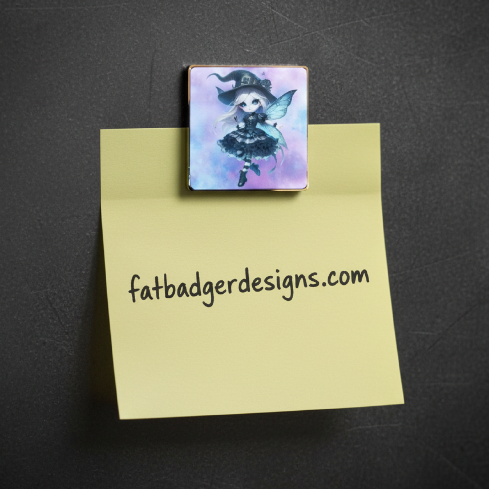 Witch Magnet at Top of Post-it